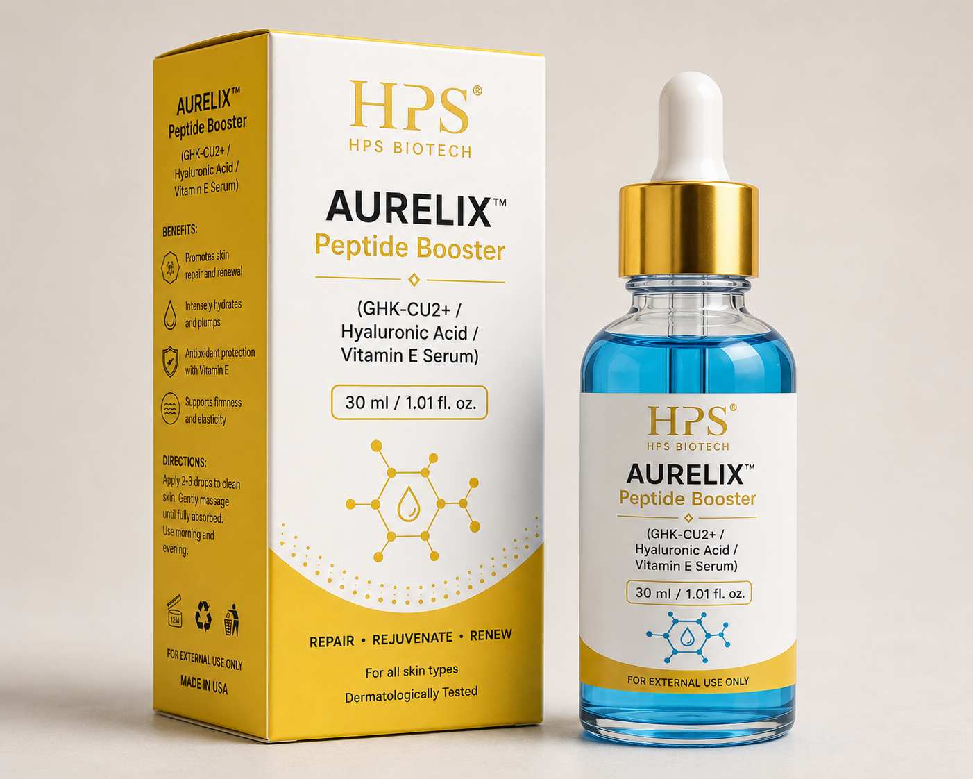 AURELIX™ Peptide Booster (GHK-CU2+ /Hyaluronic Acid /vitamin E serum ) 30 ml